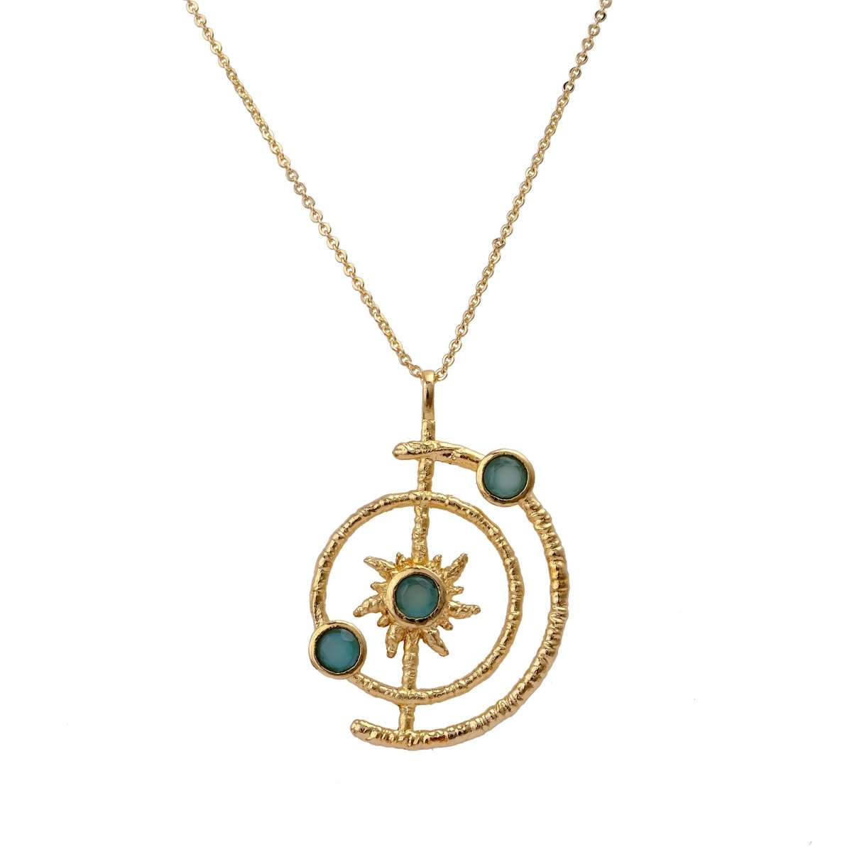 Gemstone Apatite Orbit Necklace, Gold Plated Brass Jewelry 5403