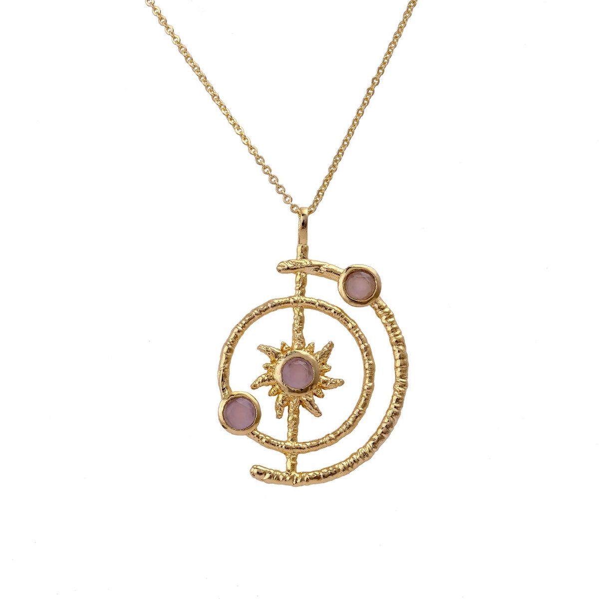 Gemstone Apatite Orbit Necklace, Gold Plated Brass Jewelry 5403