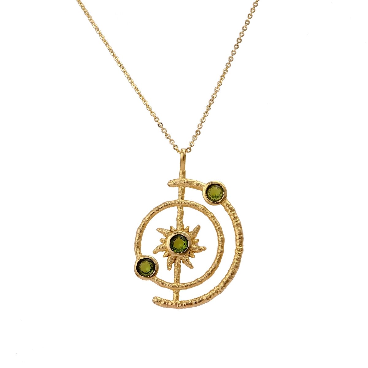 Gemstone Apatite Orbit Necklace, Gold Plated Brass Jewelry 5403