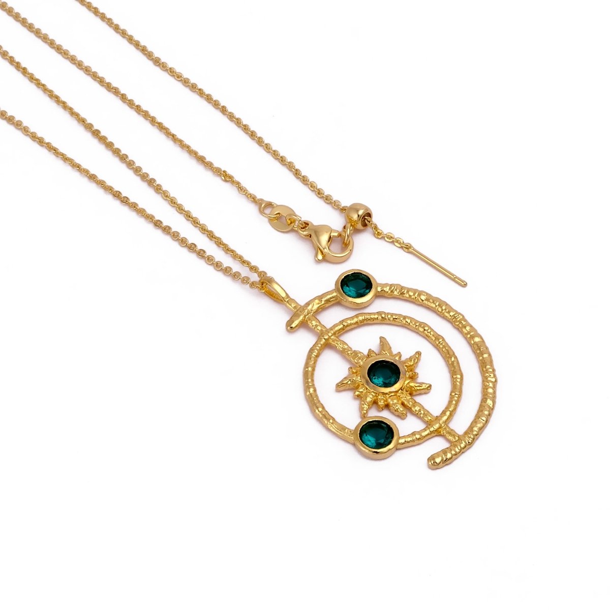 Gemstone Apatite Orbit Necklace, Gold Plated Brass Jewelry 5403