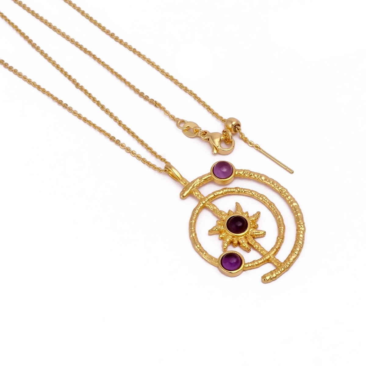 Gemstone Apatite Orbit Necklace, Gold Plated Brass Jewelry 5403