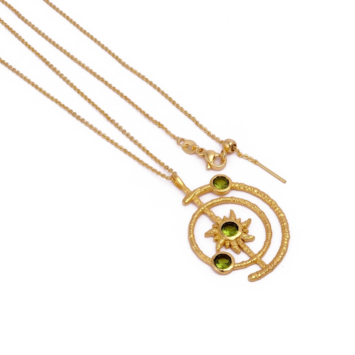 Gemstone Apatite Orbit Necklace, Gold Plated Brass Jewelry 5403