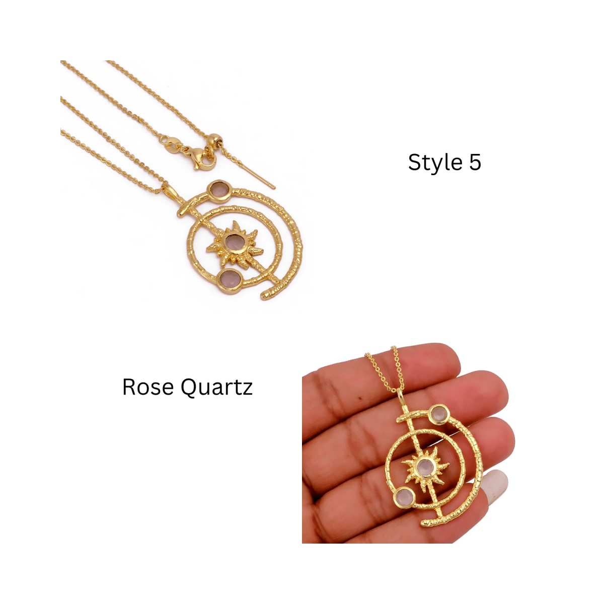 Gemstone Apatite Orbit Necklace, Gold Plated Brass Jewelry 5403
