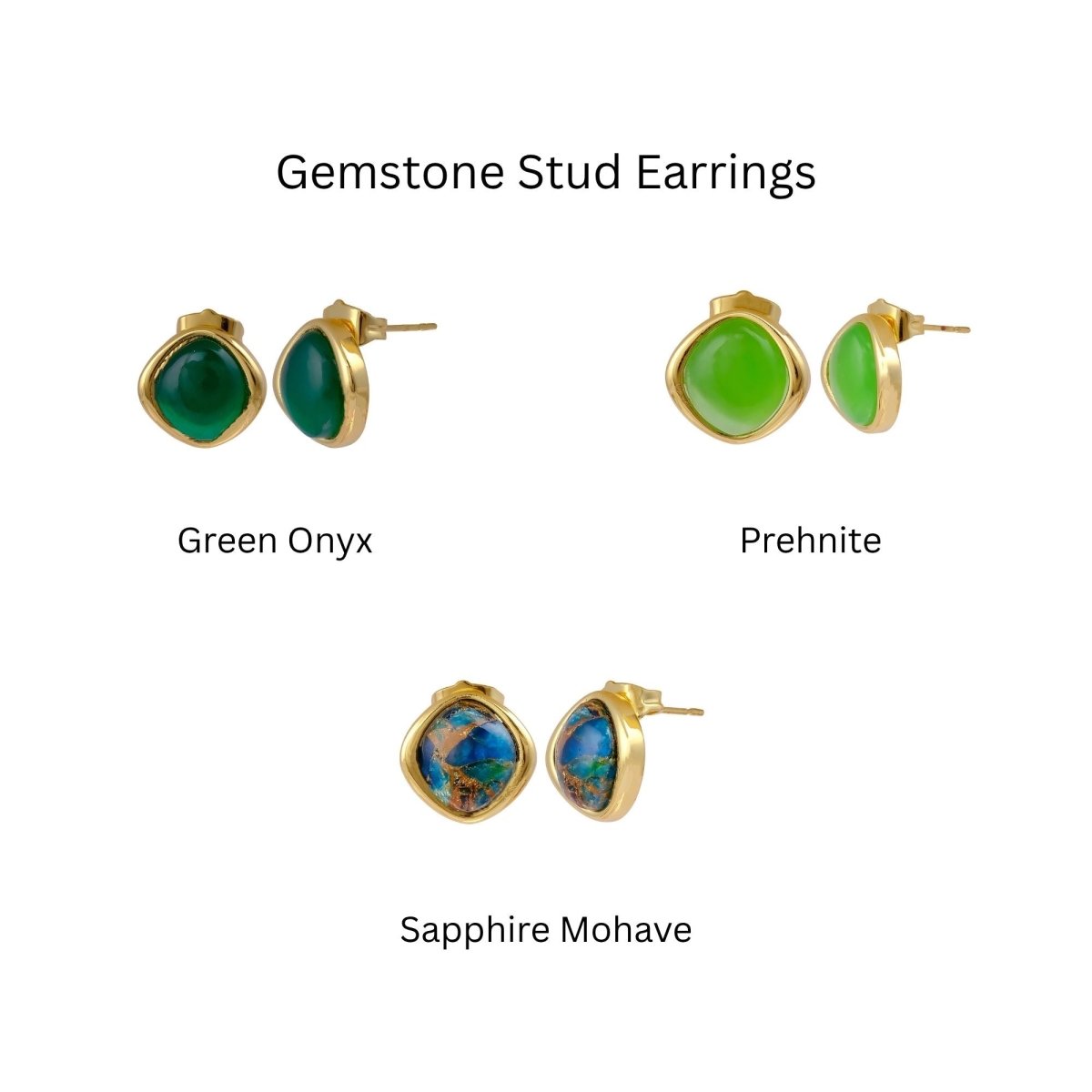 Gemstone Green Onyx Stud Earrings, Minimalist Birthstone Jewelry CE - 1018