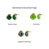 Gemstone Green Onyx Stud Earrings, Minimalist Birthstone Jewelry CE - 1018