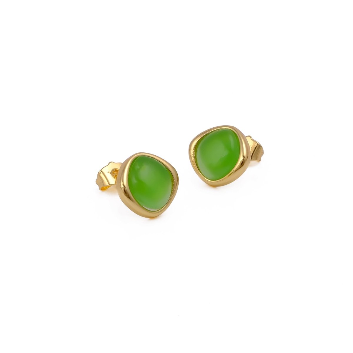 Gemstone Green Onyx Stud Earrings, Minimalist Birthstone Jewelry CE - 1018