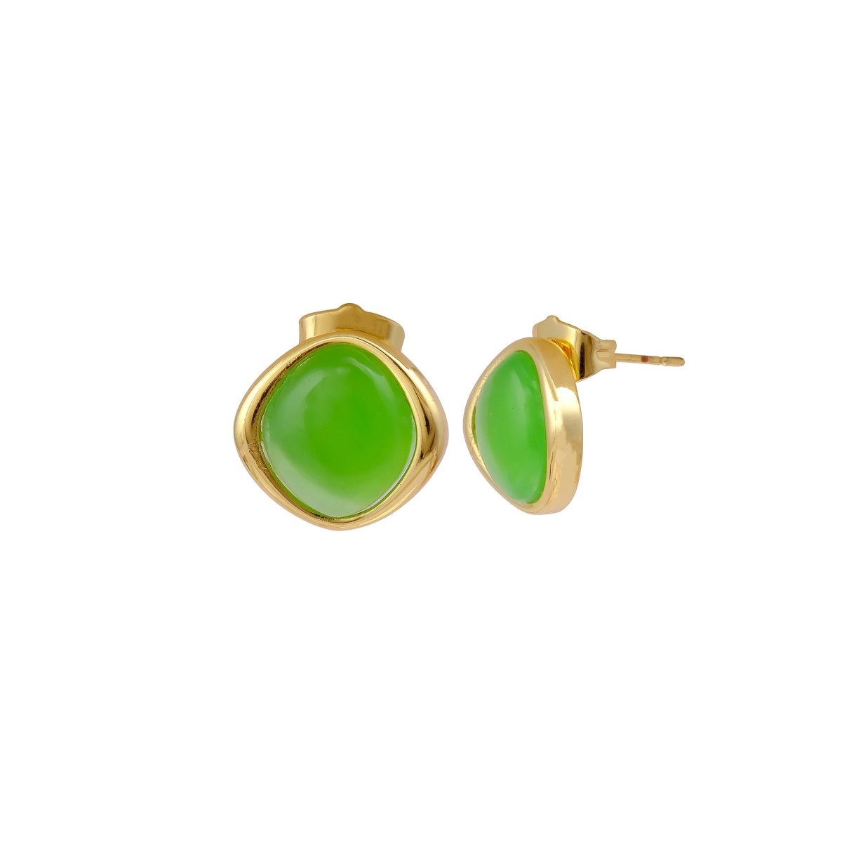 Gemstone Green Onyx Stud Earrings, Minimalist Birthstone Jewelry CE - 1018
