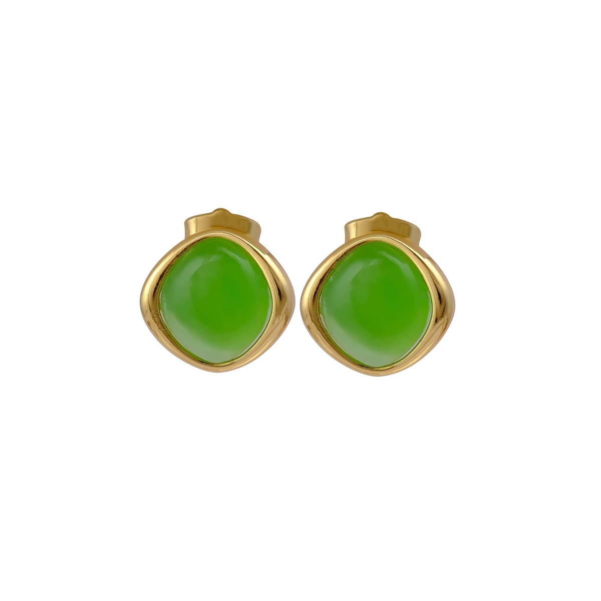 Gemstone Green Onyx Stud Earrings, Minimalist Birthstone Jewelry CE - 1018