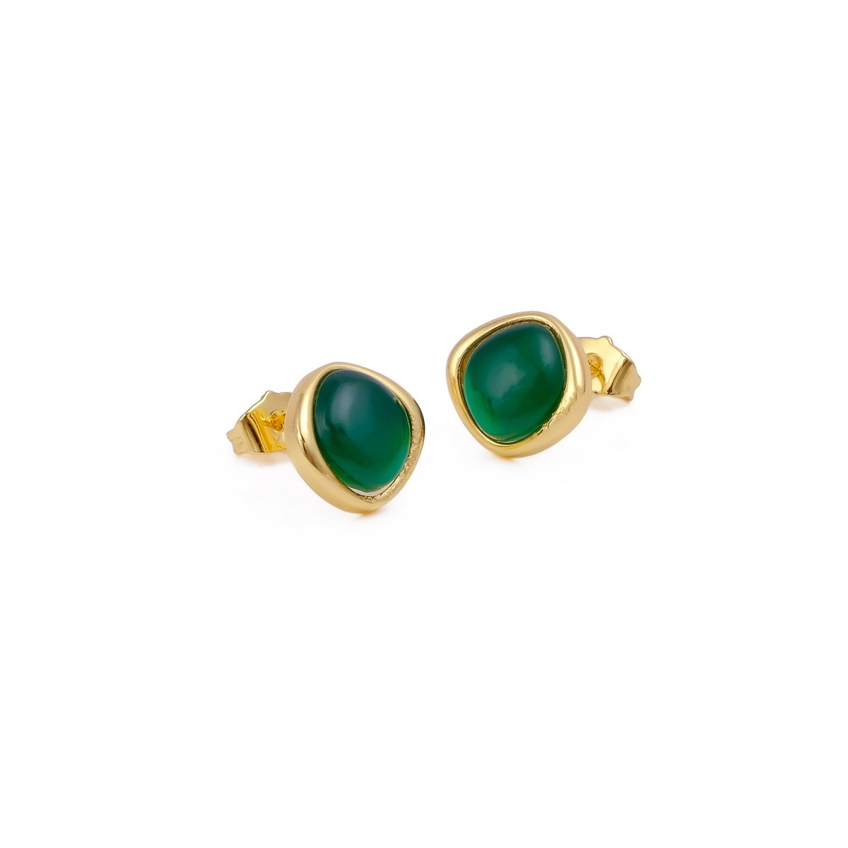 Gemstone Green Onyx Stud Earrings, Minimalist Birthstone Jewelry CE - 1018