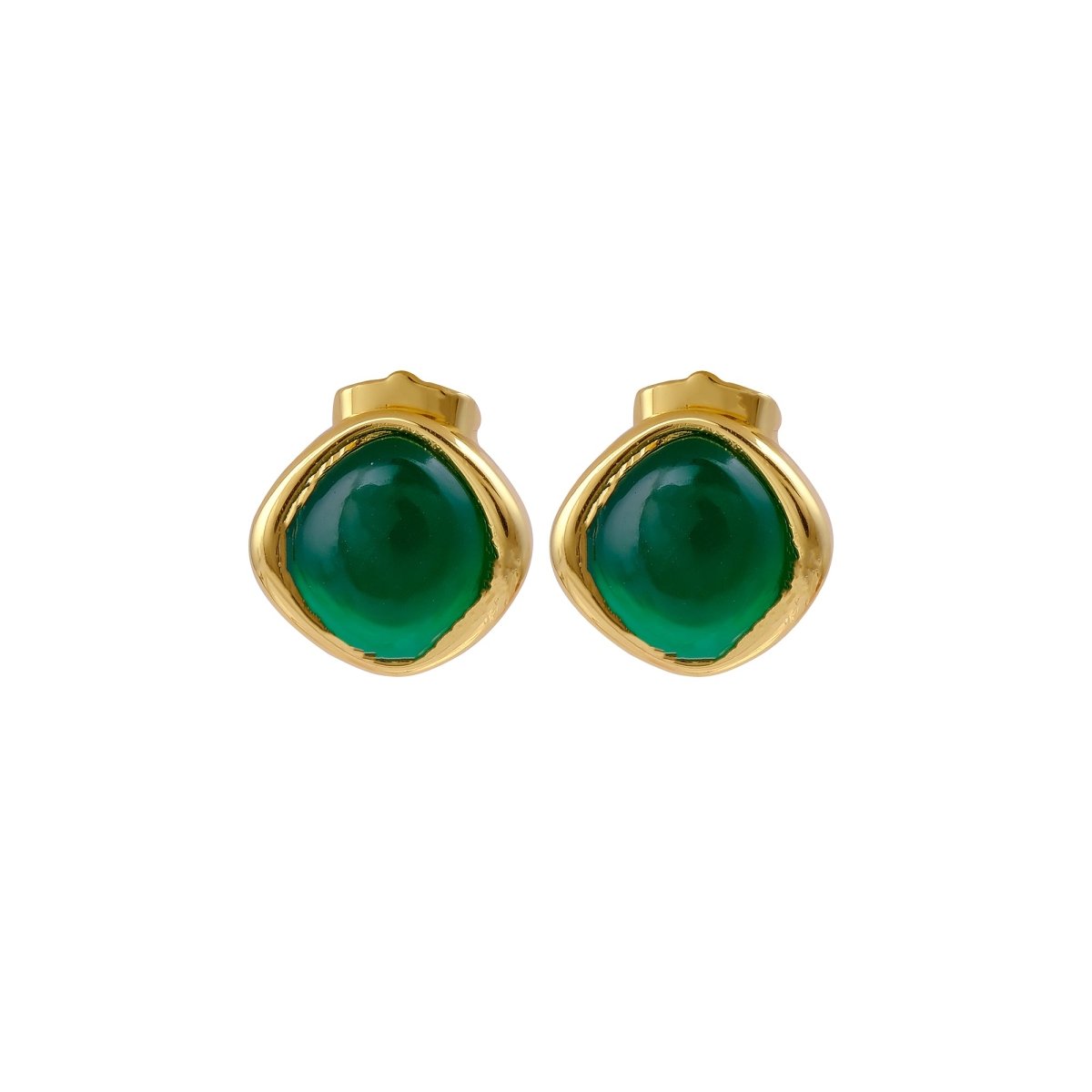 Gemstone Green Onyx Stud Earrings, Minimalist Birthstone Jewelry CE - 1018
