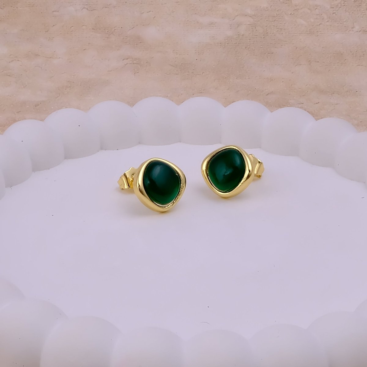 Gemstone Green Onyx Stud Earrings, Minimalist Birthstone Jewelry CE - 1018