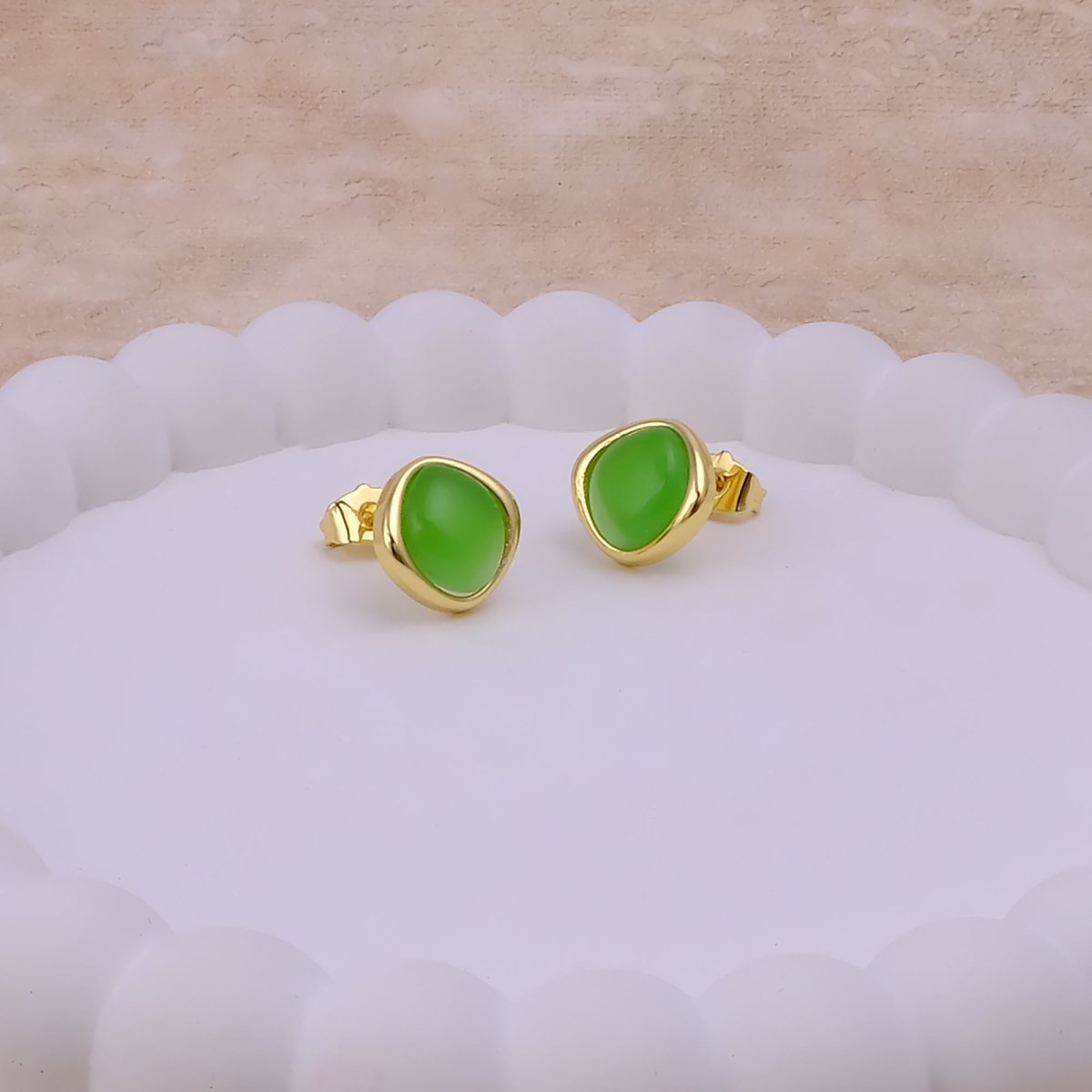 Gemstone Green Onyx Stud Earrings, Minimalist Birthstone Jewelry CE - 1018
