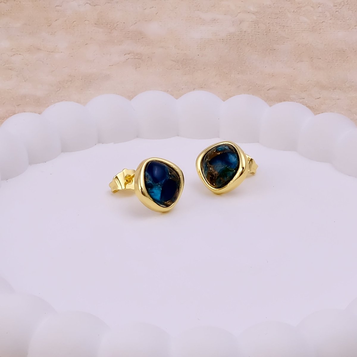 Gemstone Green Onyx Stud Earrings, Minimalist Birthstone Jewelry CE - 1018