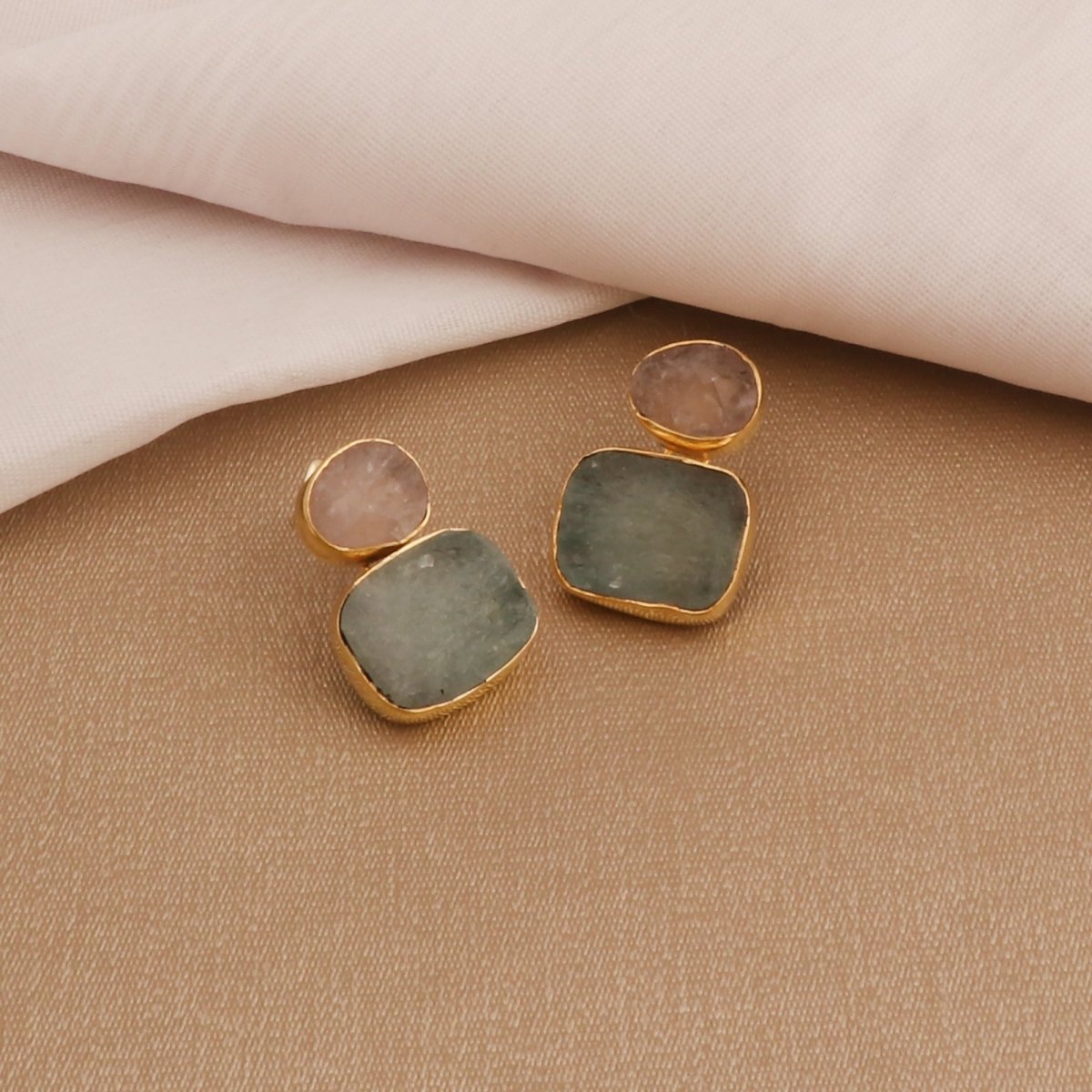 Geometric Multi - Stone Dangle Drops | Gold - Plated Double Drop Earrings 5027