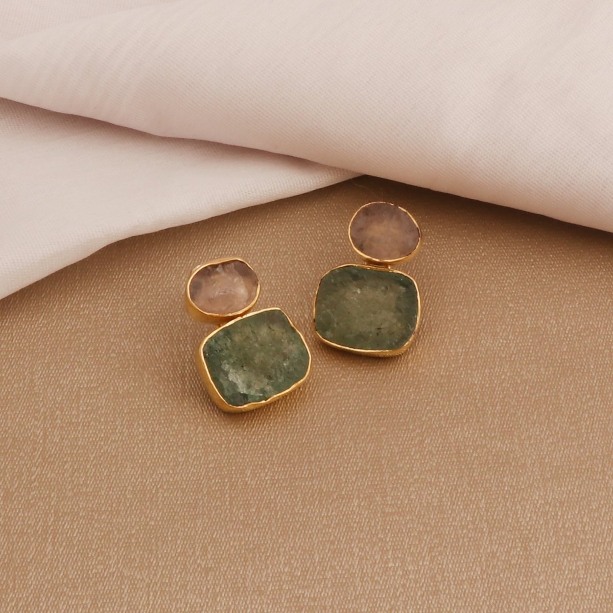 Geometric Multi - Stone Dangle Drops | Gold - Plated Double Drop Earrings 5027