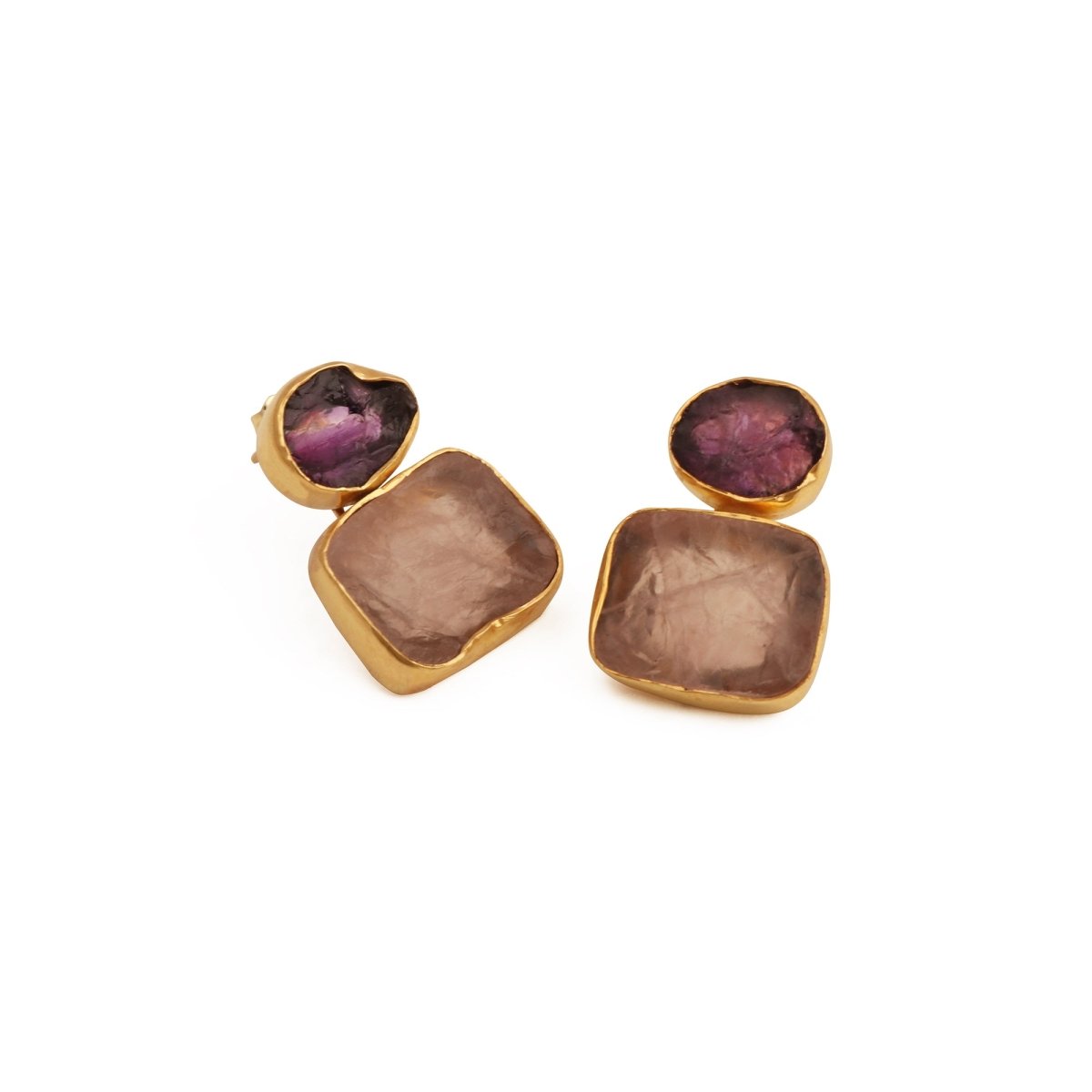Geometric Multi - Stone Dangle Drops | Gold - Plated Double Drop Earrings 5027
