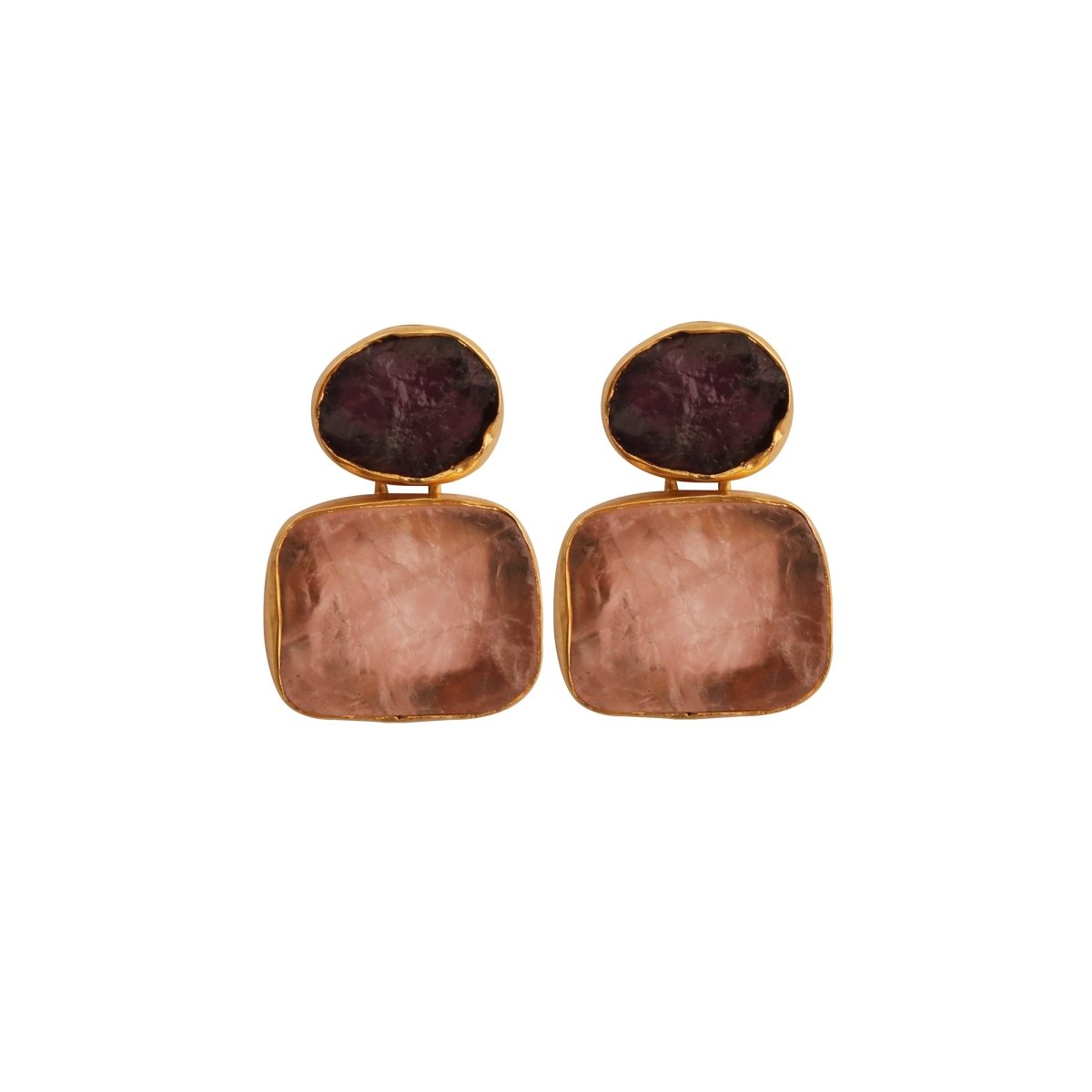 Geometric Multi - Stone Dangle Drops | Gold - Plated Double Drop Earrings 5027