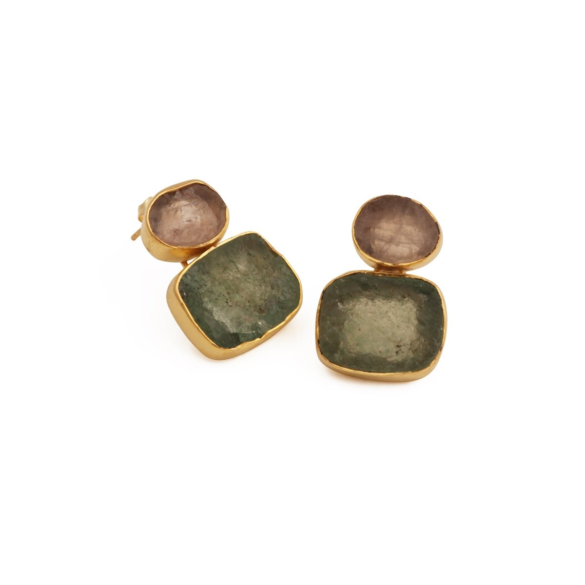 Geometric Multi - Stone Dangle Drops | Gold - Plated Double Drop Earrings 5027