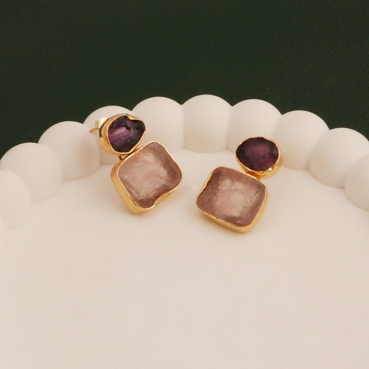 Geometric Multi - Stone Dangle Drops | Gold - Plated Double Drop Earrings 5027