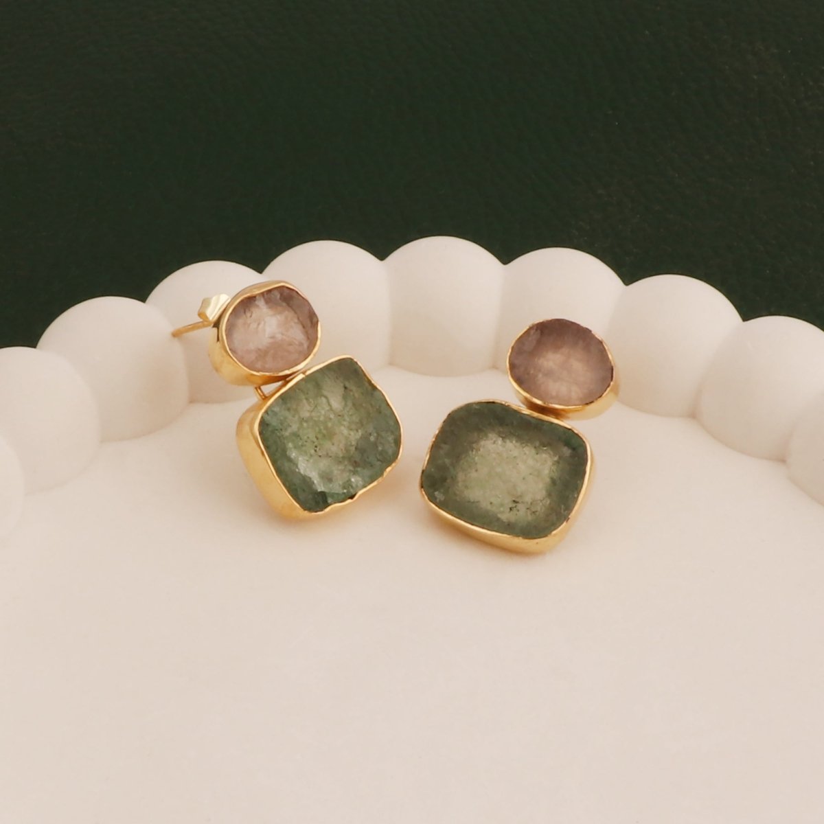 Geometric Multi - Stone Dangle Drops | Gold - Plated Double Drop Earrings 5027