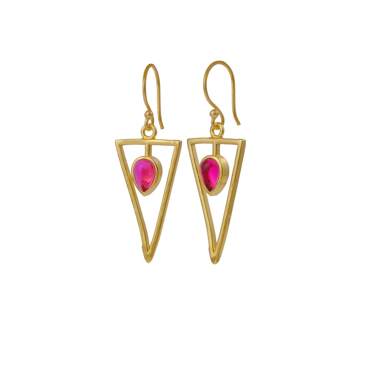 Geometric Triangle Drop Earrings with Teardrop Hessonite Garnet Gemstone CE - 1032
