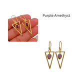 Geometric Triangle Drop Earrings with Teardrop Hessonite Garnet Gemstone CE - 1032