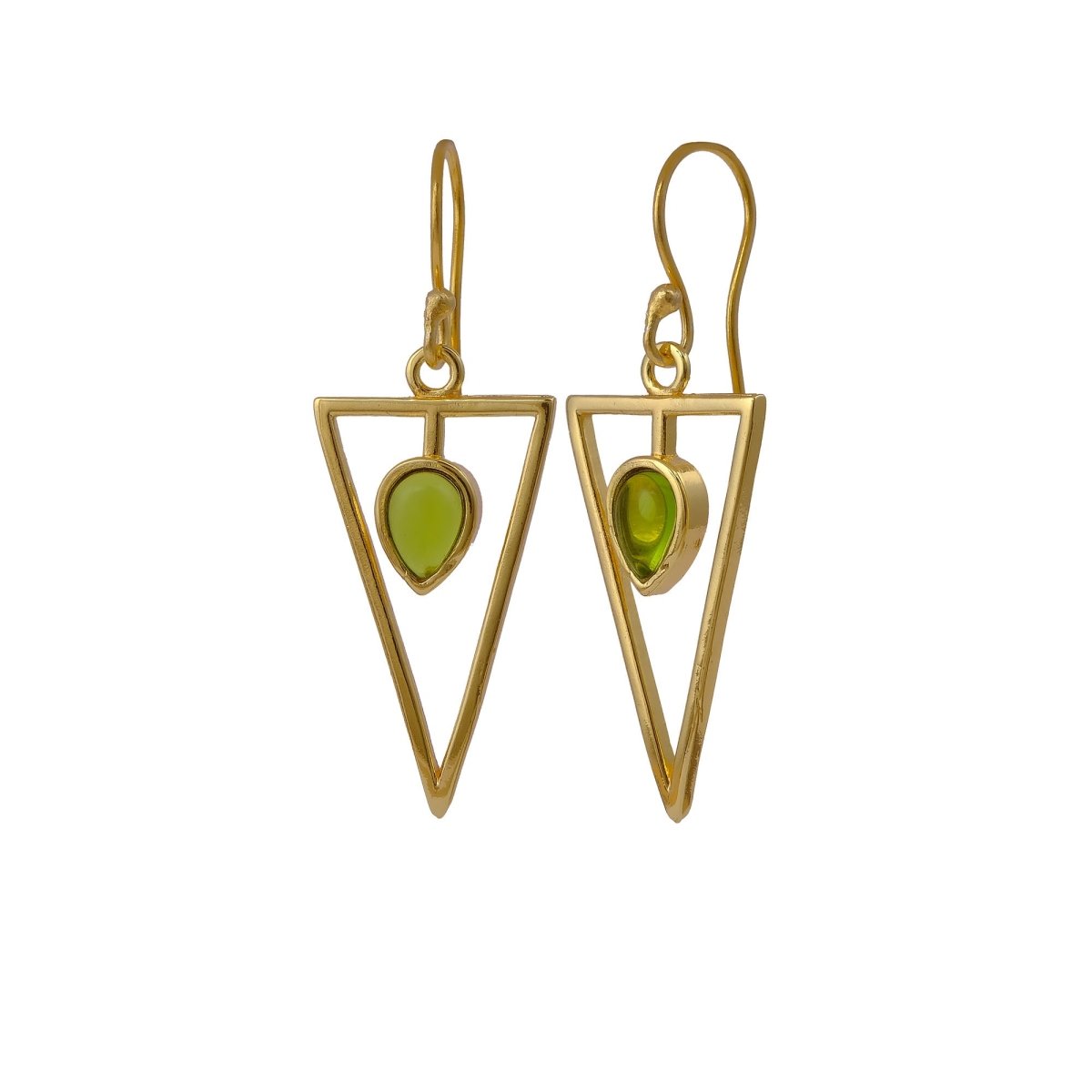 Geometric Triangle Drop Earrings with Teardrop Hessonite Garnet Gemstone CE - 1032