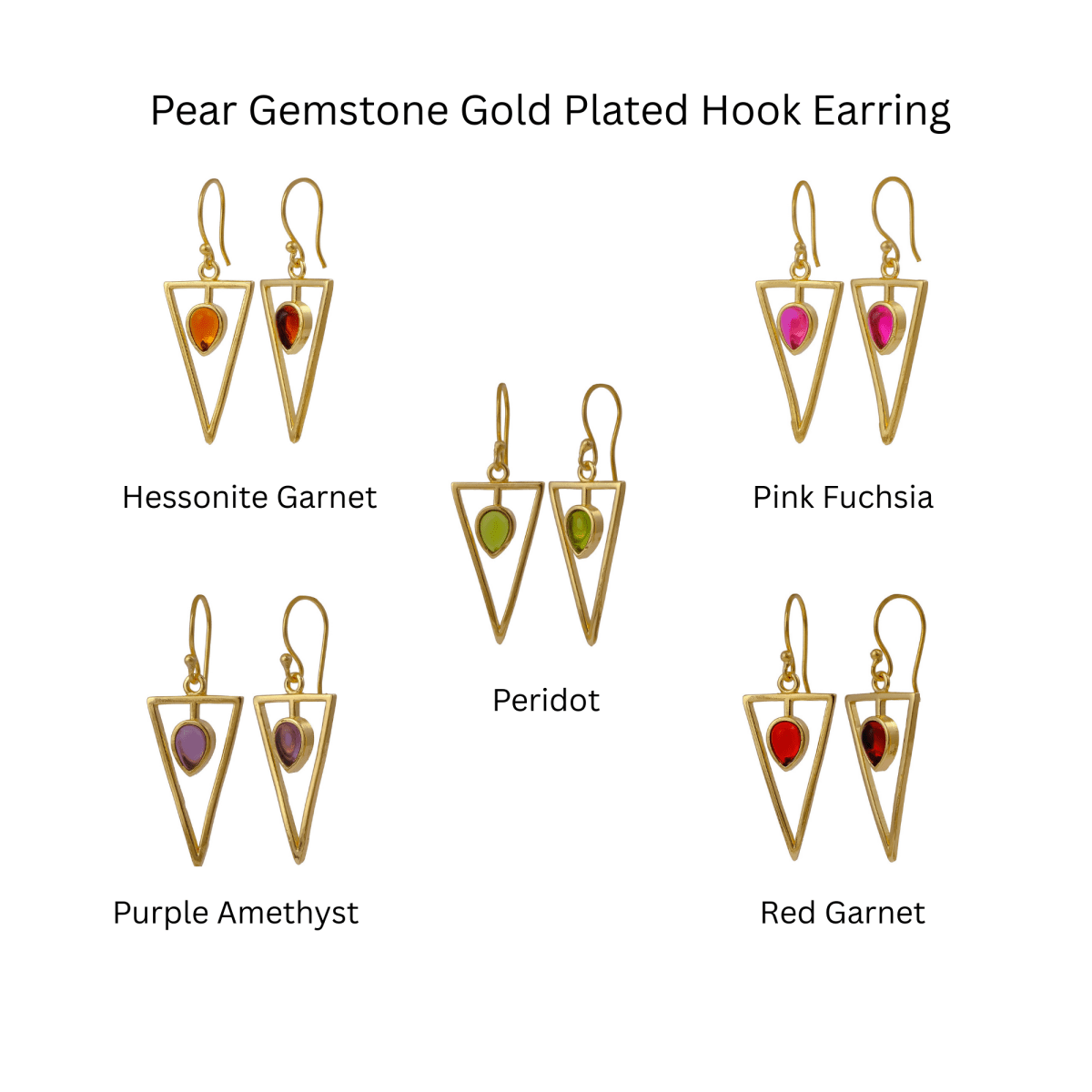 Geometric Triangle Drop Earrings with Teardrop Hessonite Garnet Gemstone CE - 1032