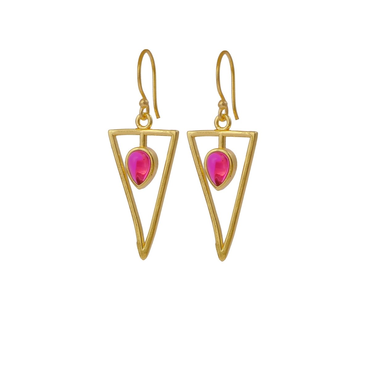 Geometric Triangle Drop Earrings with Teardrop Hessonite Garnet Gemstone CE - 1032