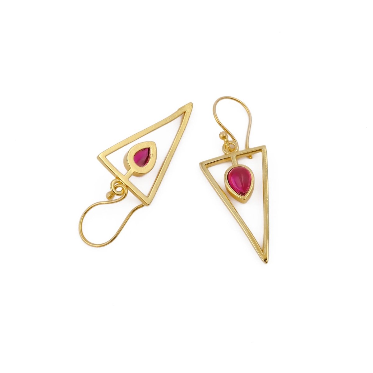 Geometric Triangle Drop Earrings with Teardrop Hessonite Garnet Gemstone CE - 1032