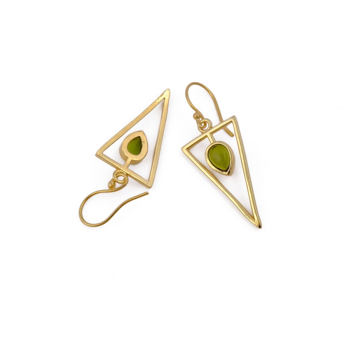 Geometric Triangle Drop Earrings with Teardrop Hessonite Garnet Gemstone CE - 1032
