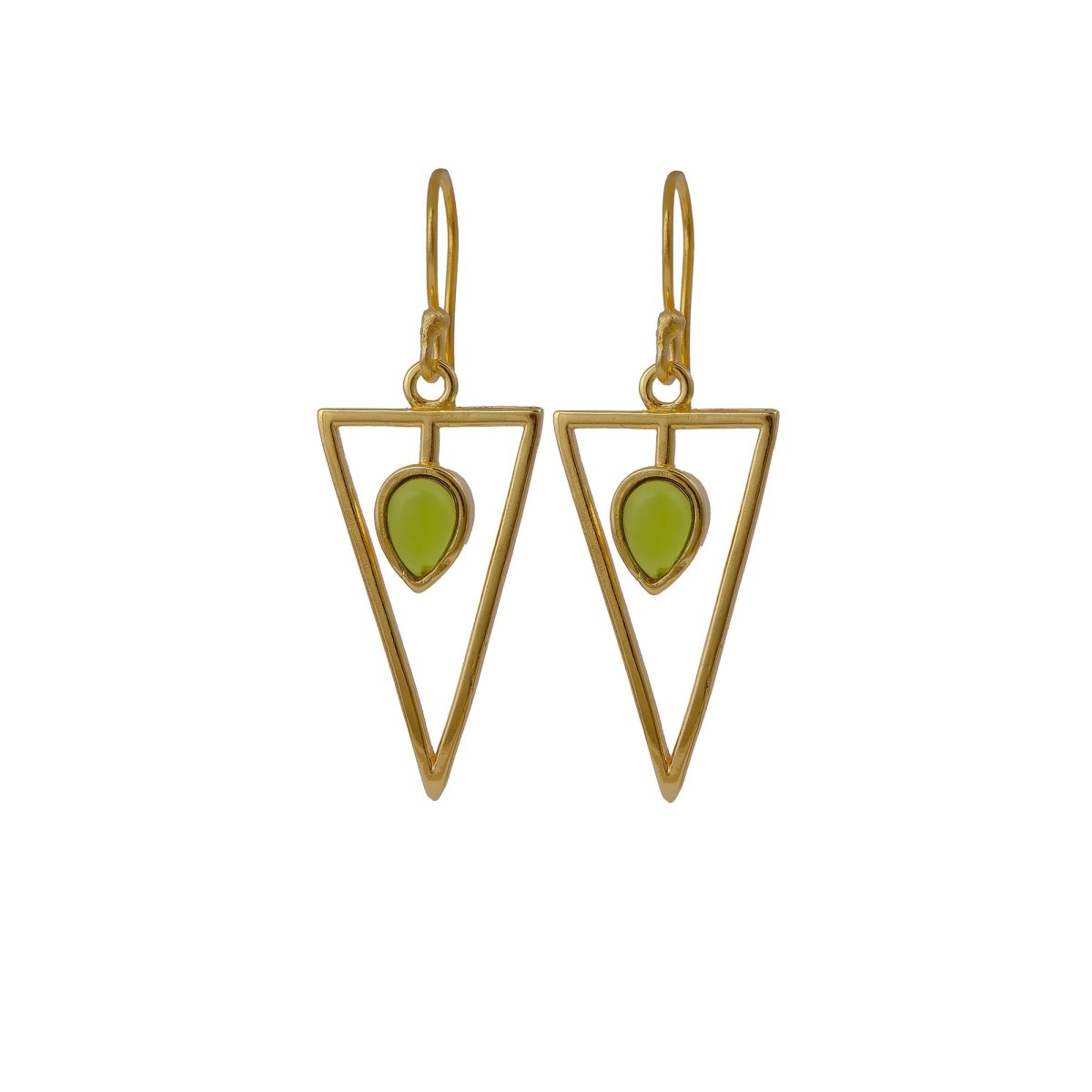 Geometric Triangle Drop Earrings with Teardrop Hessonite Garnet Gemstone CE - 1032