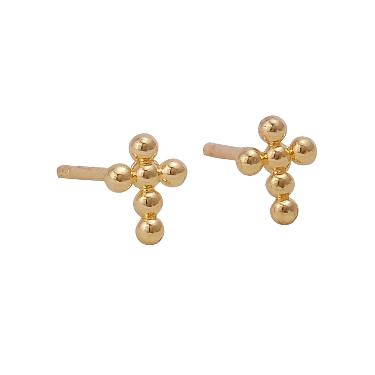 Gold Beaded Cross Stud Earrings Minimal Faith Jewelry Dainty Everyday Studs