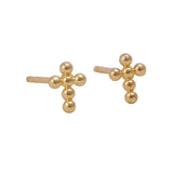 Gold Beaded Cross Stud Earrings Minimal Faith Jewelry Dainty Everyday Studs