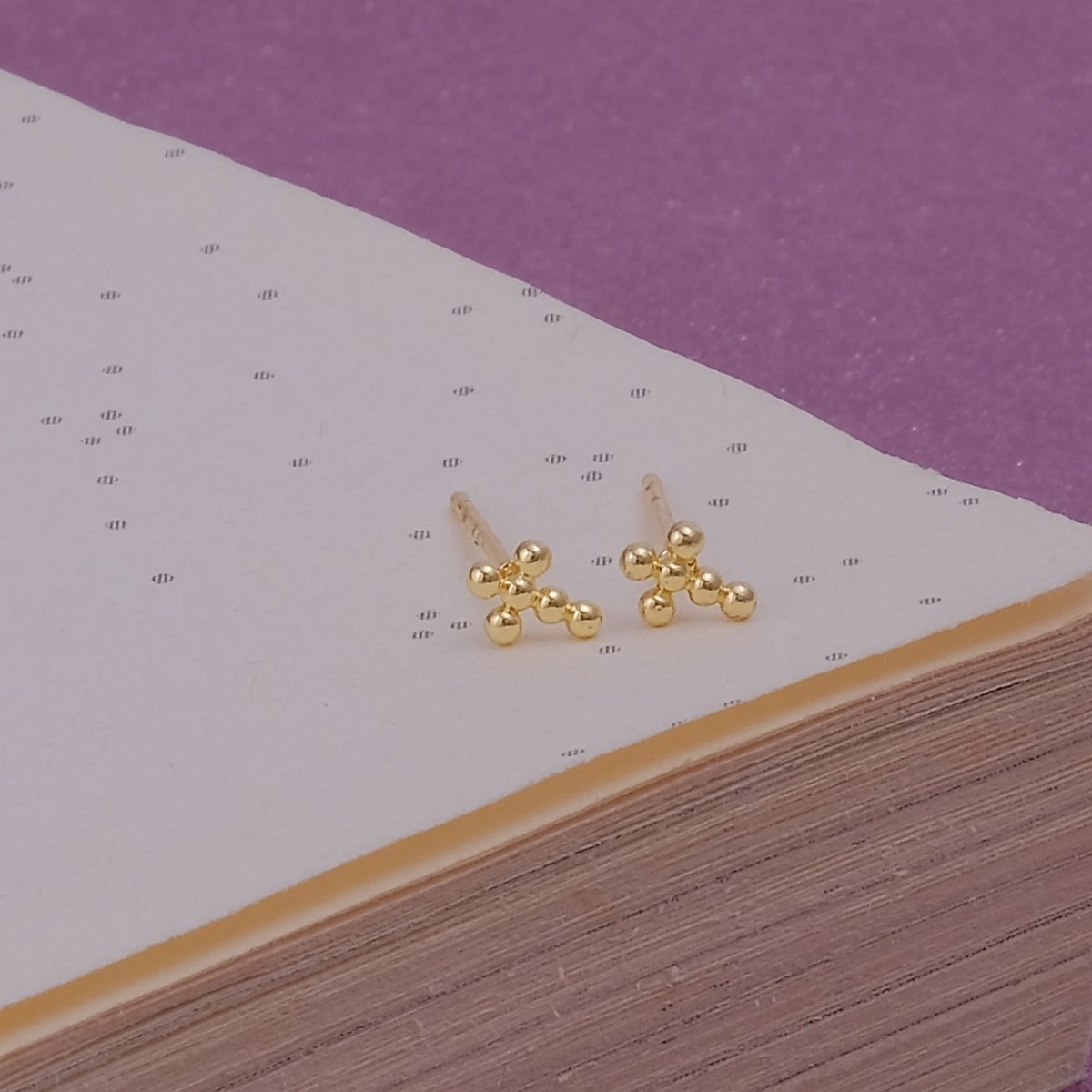 Gold Beaded Cross Stud Earrings Minimal Faith Jewelry Dainty Everyday Studs