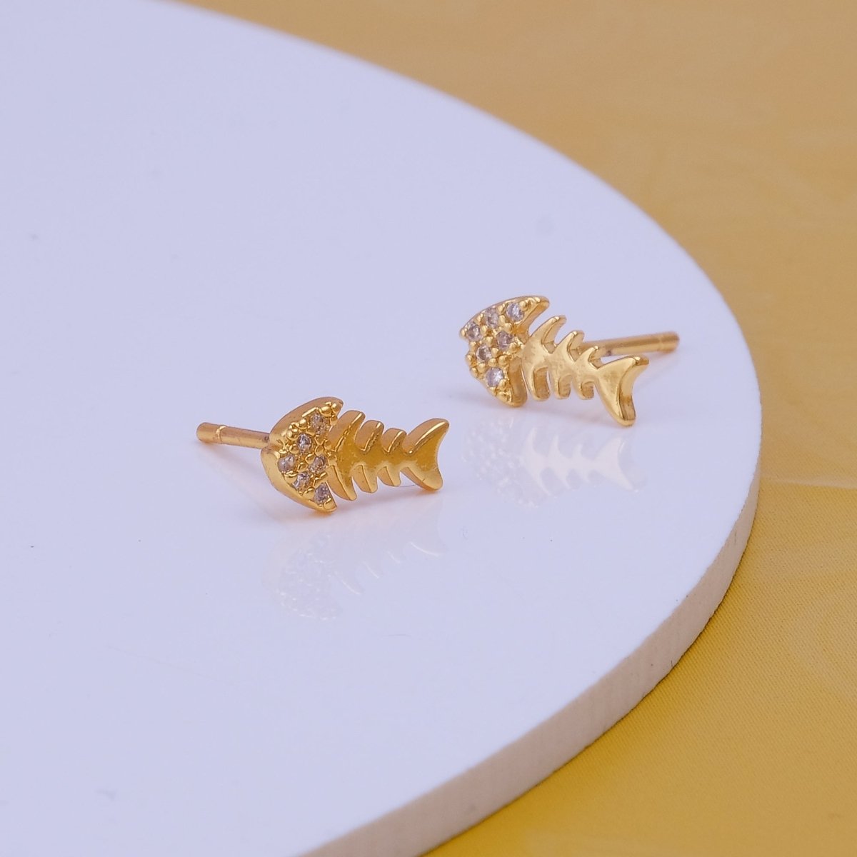Gold Fish Bone Stud Earrings Unique Fish Shape Animal Jewelry