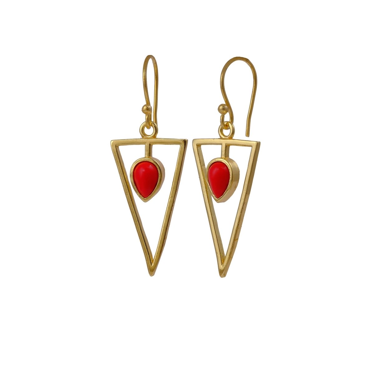 Gold Geometric Drop Hook Earrings with Pink Opalite Teardrop Gemstone CE - 1032
