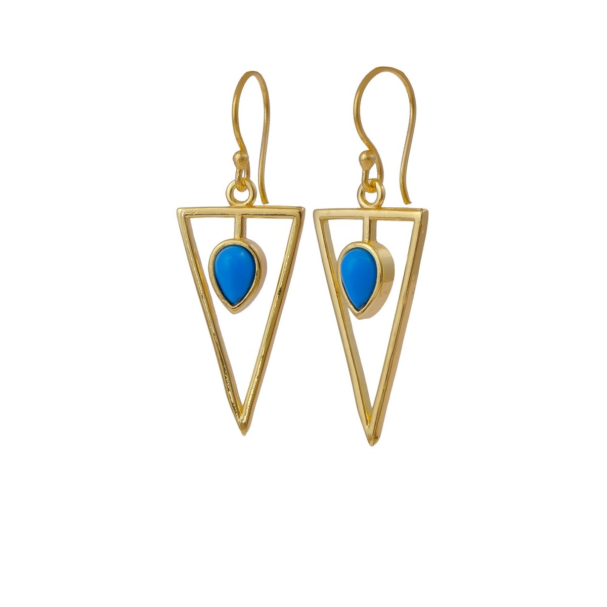Gold Geometric Drop Hook Earrings with Pink Opalite Teardrop Gemstone CE - 1032