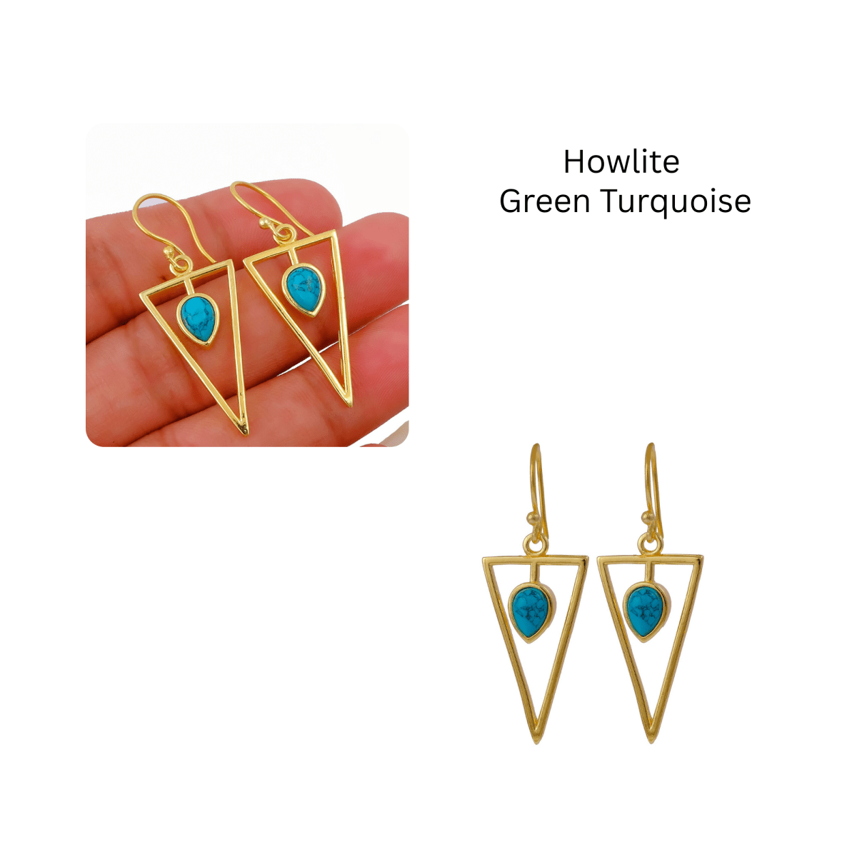 Gold Geometric Drop Hook Earrings with Pink Opalite Teardrop Gemstone CE - 1032