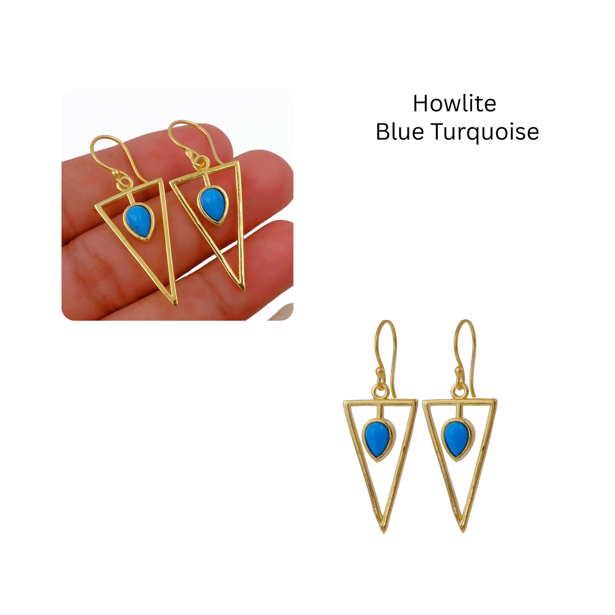 Gold Geometric Drop Hook Earrings with Pink Opalite Teardrop Gemstone CE - 1032