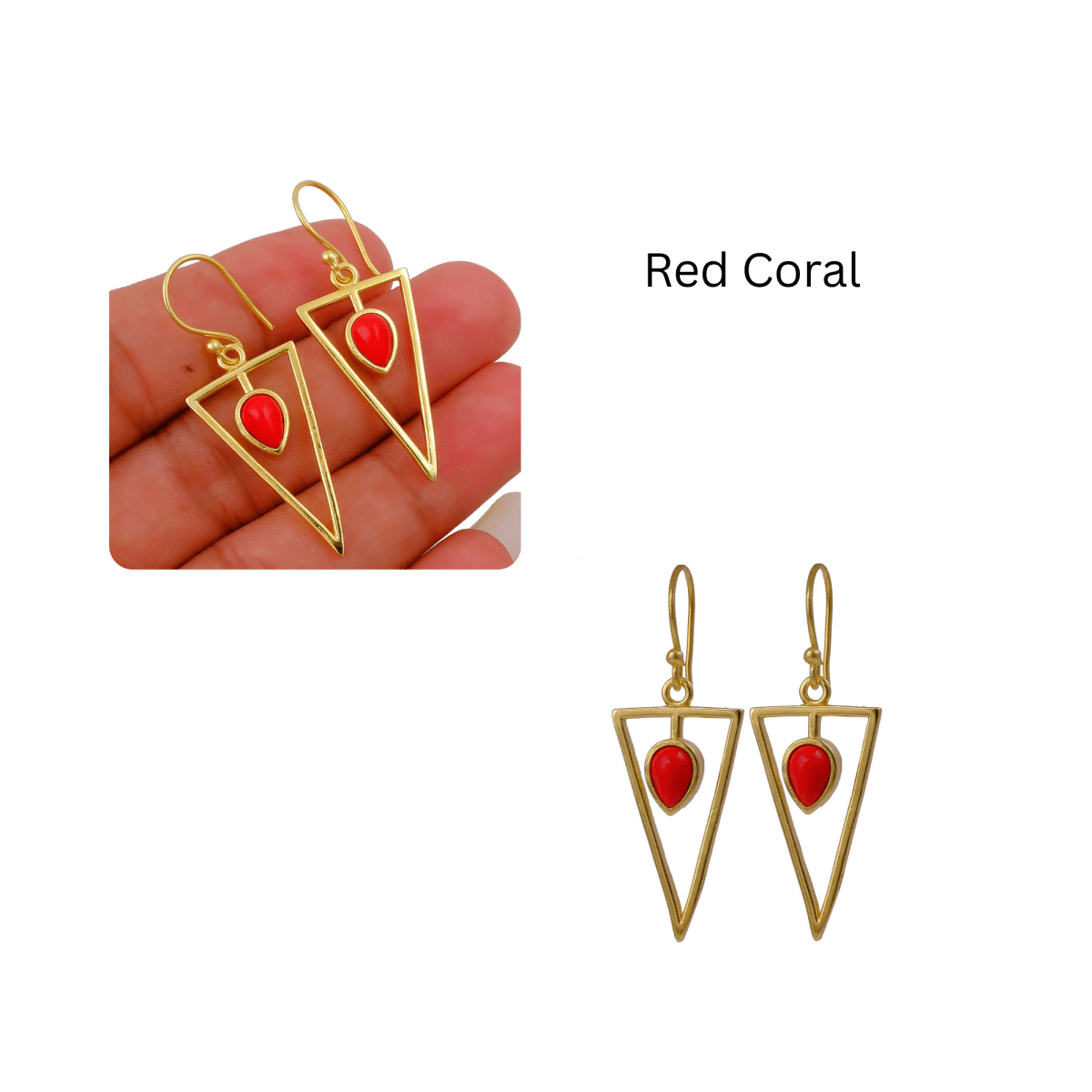 Gold Geometric Drop Hook Earrings with Pink Opalite Teardrop Gemstone CE - 1032
