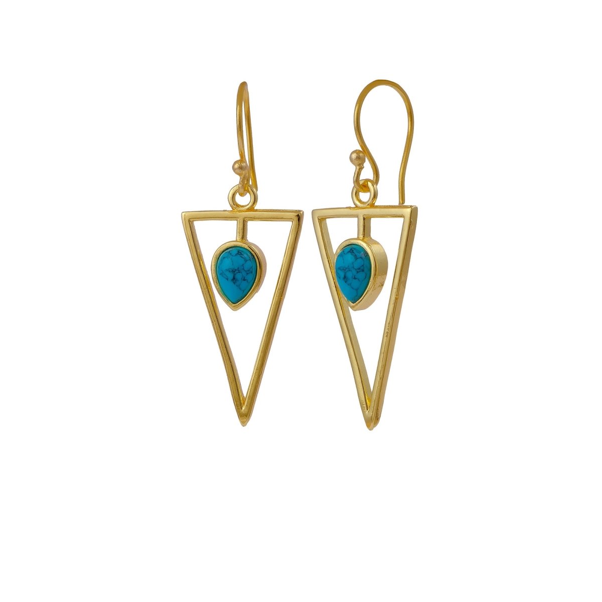 Gold Geometric Drop Hook Earrings with Pink Opalite Teardrop Gemstone CE - 1032