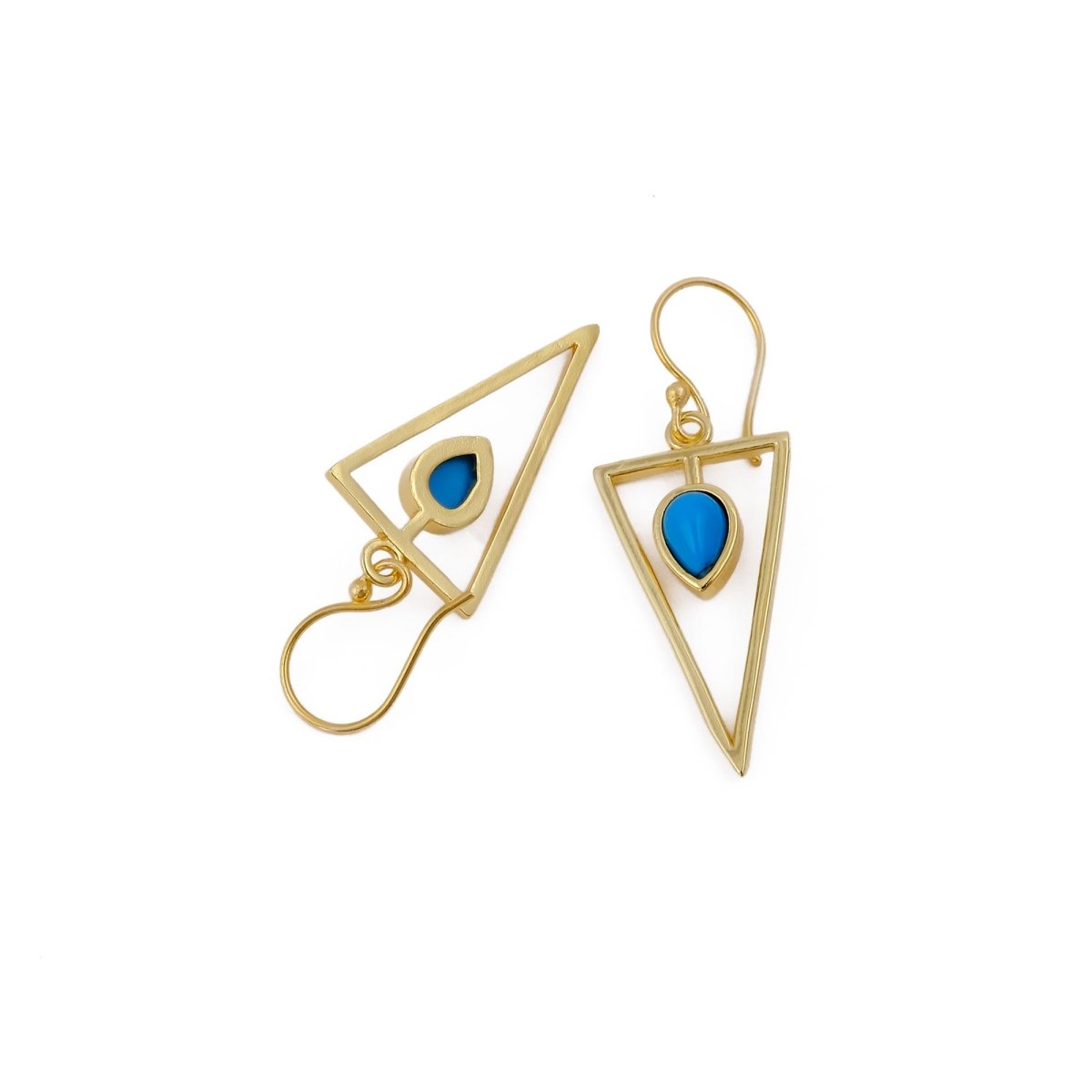 Gold Geometric Drop Hook Earrings with Pink Opalite Teardrop Gemstone CE - 1032