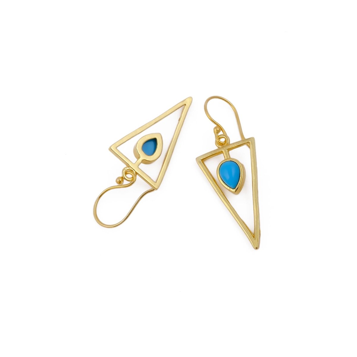 Gold Geometric Drop Hook Earrings with Pink Opalite Teardrop Gemstone CE - 1032