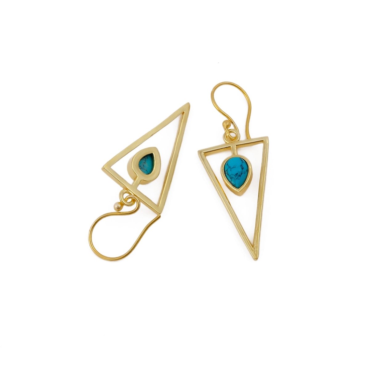 Gold Geometric Drop Hook Earrings with Pink Opalite Teardrop Gemstone CE - 1032