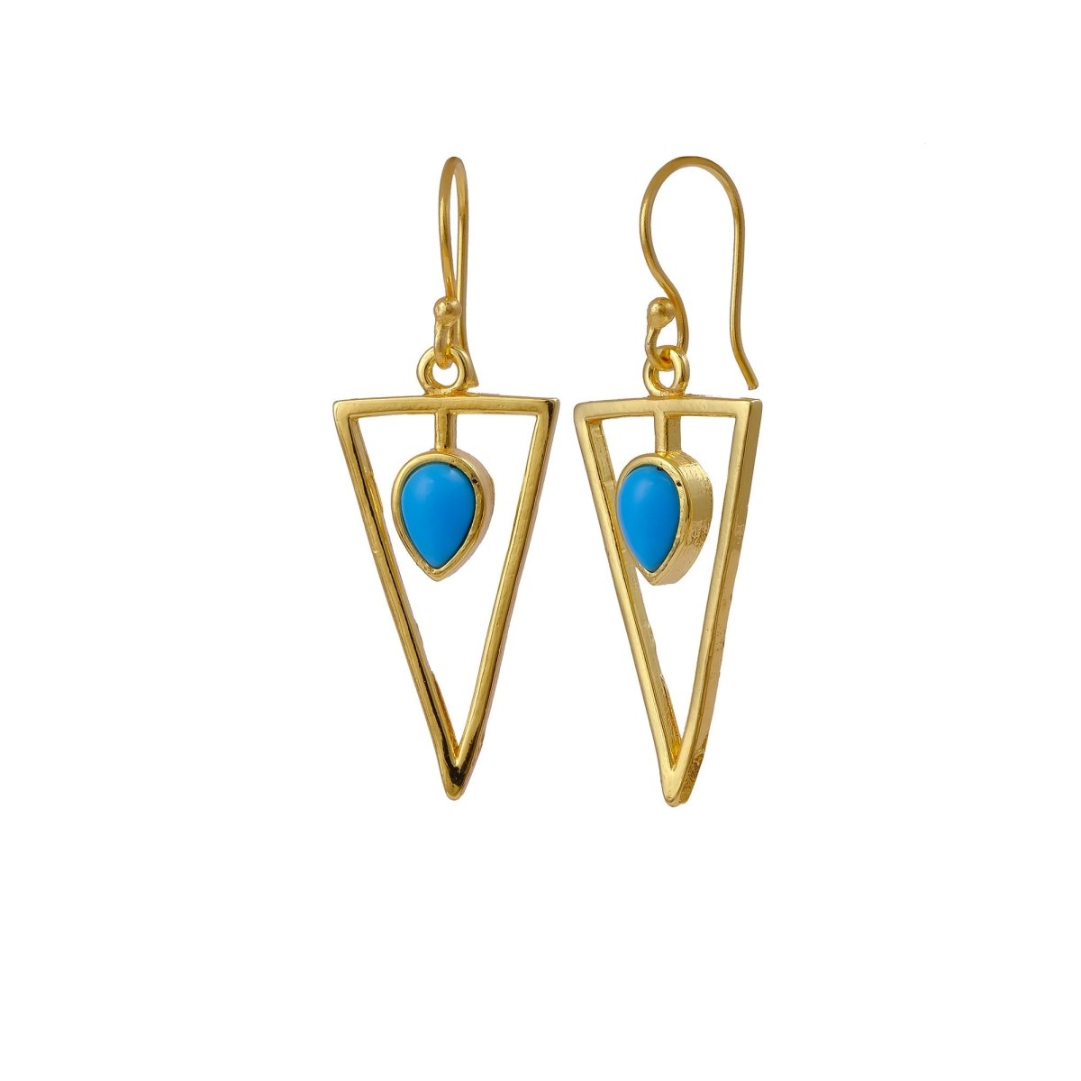 Gold Geometric Drop Hook Earrings with Pink Opalite Teardrop Gemstone CE - 1032