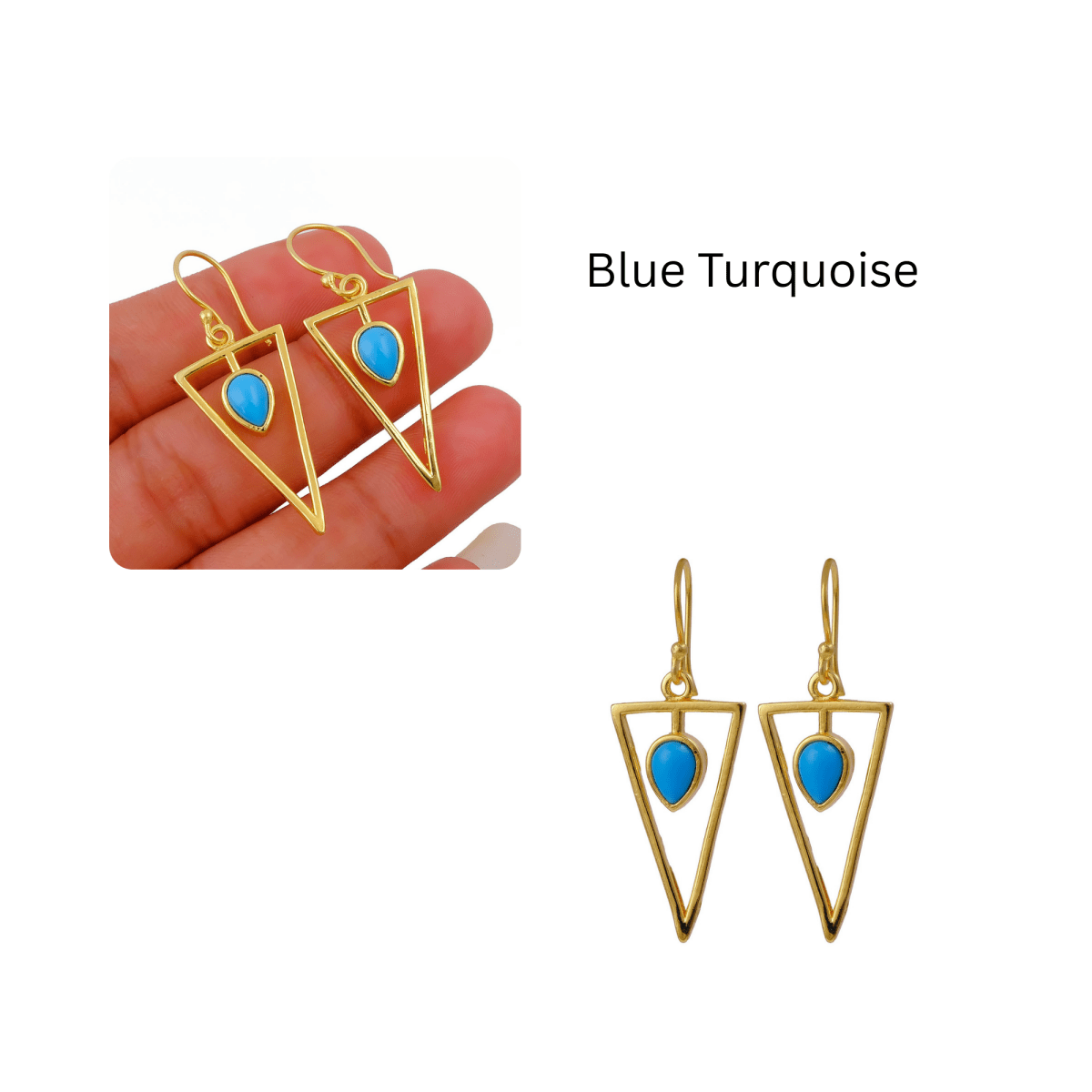 Gold Geometric Drop Hook Earrings with Pink Opalite Teardrop Gemstone CE - 1032