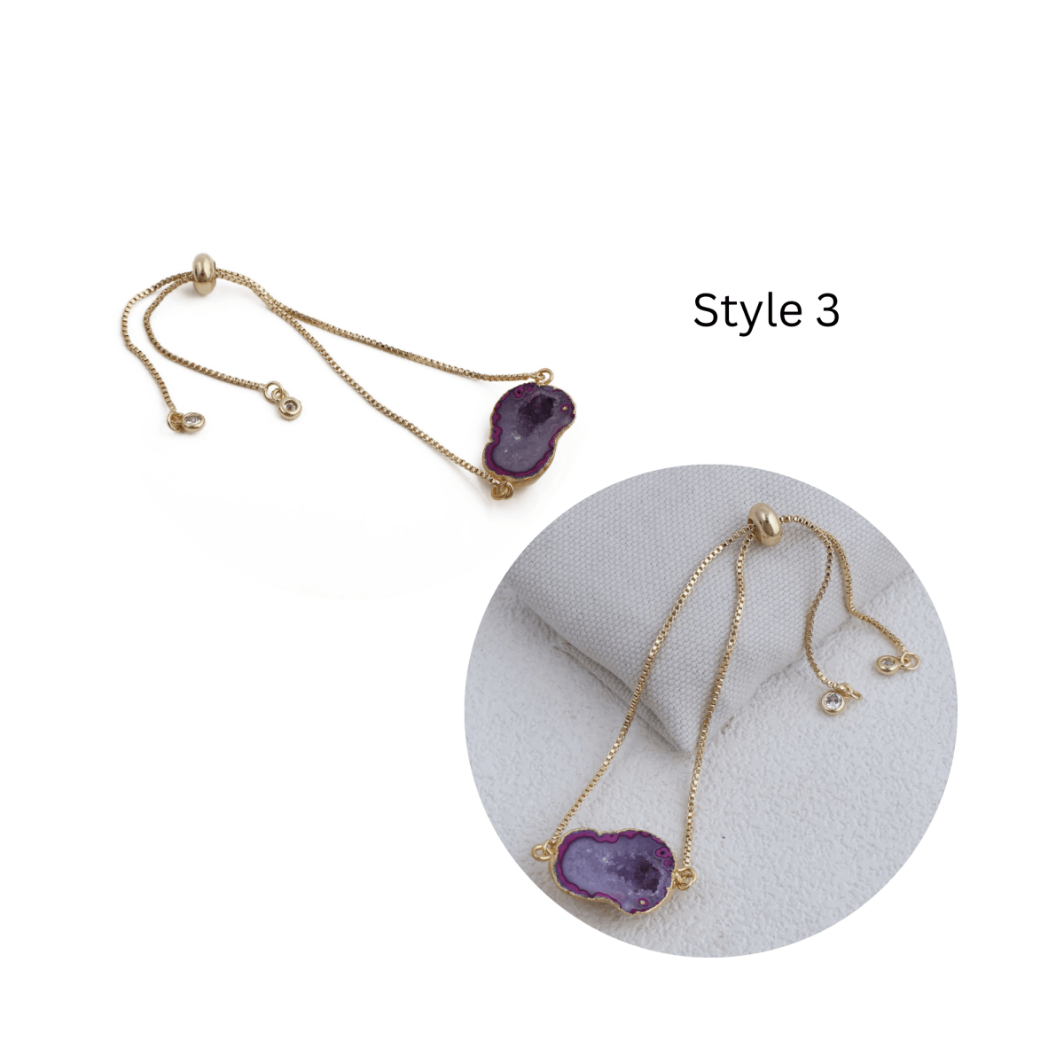 Gold Plated Adjustable Bracelet with Natural Blue Geode Gemstone 5370