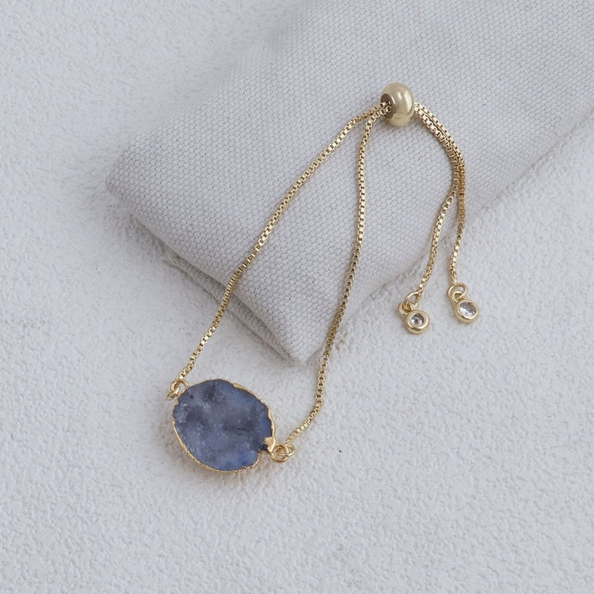 Gold Plated Adjustable Bracelet with Natural Blue Geode Gemstone 5370