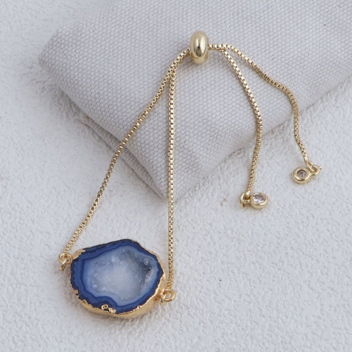 Gold Plated Adjustable Bracelet with Natural Blue Geode Gemstone 5370 Blue Geode